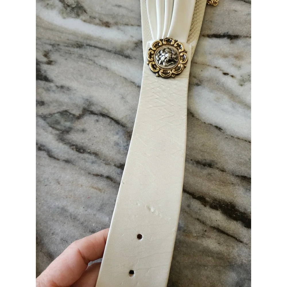 Vintage Lion Head Statement Belt Cream Gold Chain Medusa Greek Key Ornate
